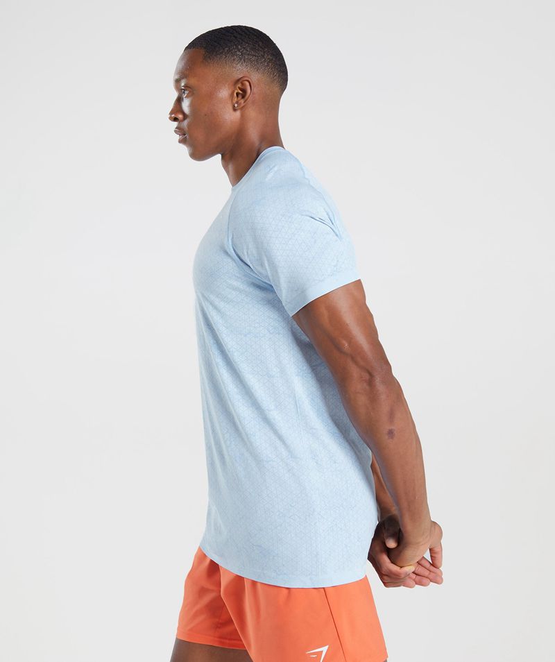 Men's Gymshark Geo Seamless T-Shirts Blue | USA  4612-GVJSZ