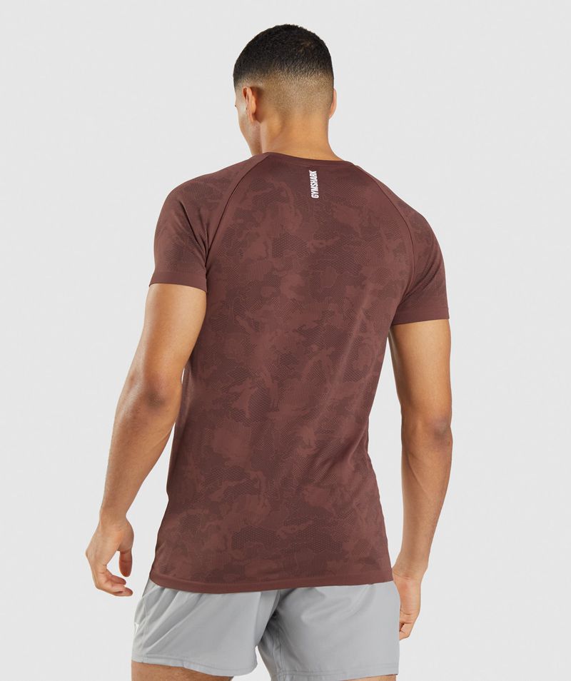 Men's Gymshark Geo Seamless T-Shirts Burgundy | USA  6195-HBGDK