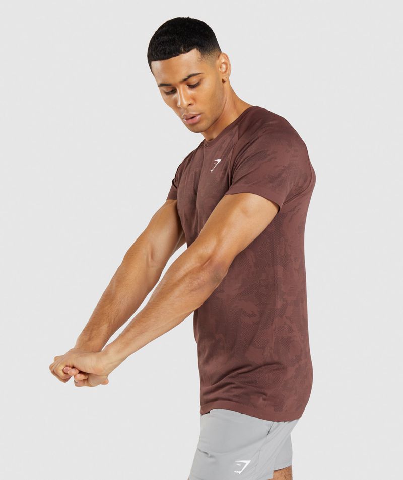 Men's Gymshark Geo Seamless T-Shirts Burgundy | USA  6195-HBGDK