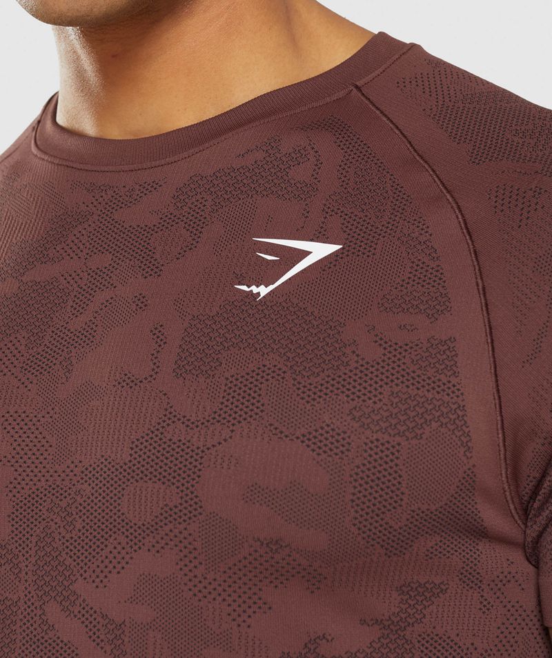 Men's Gymshark Geo Seamless T-Shirts Burgundy | USA  6195-HBGDK