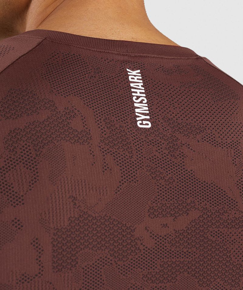 Men's Gymshark Geo Seamless T-Shirts Burgundy | USA  6195-HBGDK