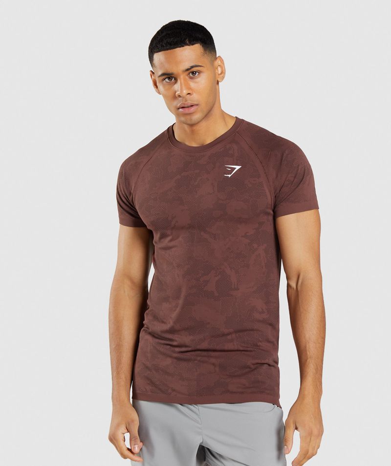 Men\'s Gymshark Geo Seamless T-Shirts Burgundy | USA  6195-HBGDK