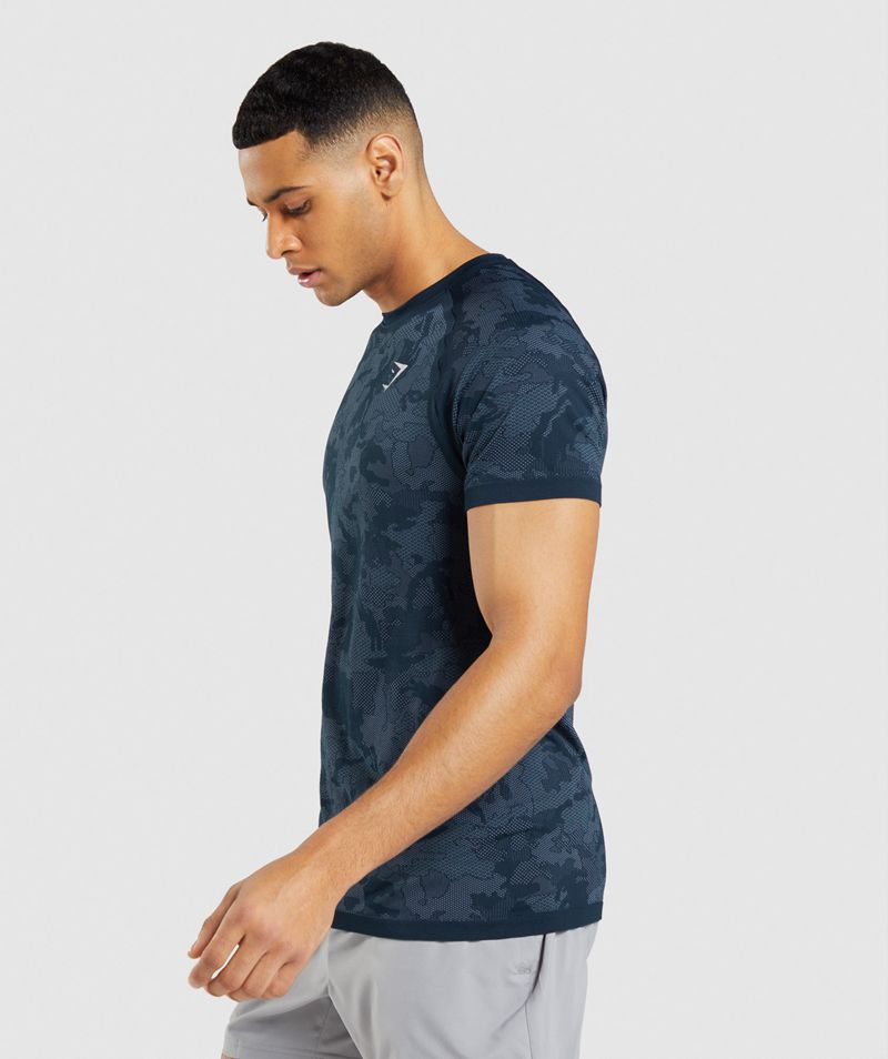 Men's Gymshark Geo Seamless T-Shirts Navy | USA  3142-DKTWI