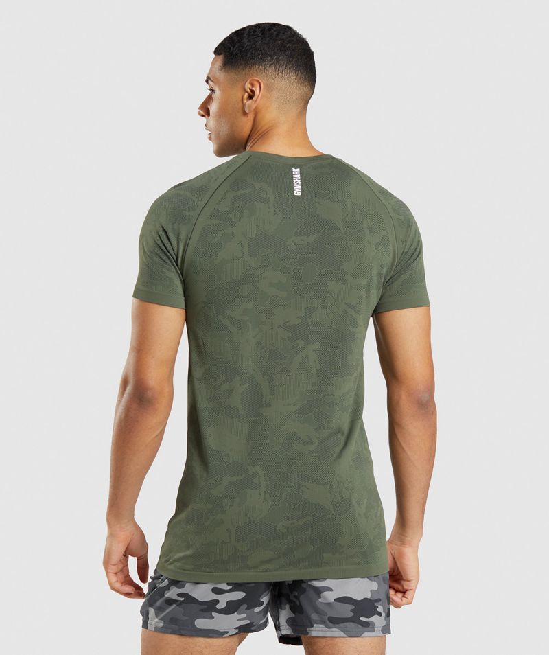 Men's Gymshark Geo Seamless T-Shirts Olive | USA  3741-NGFKQ