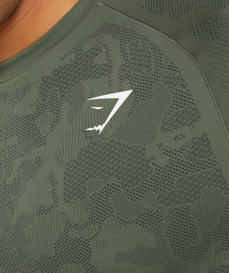 Men's Gymshark Geo Seamless T-Shirts Olive | USA  3741-NGFKQ