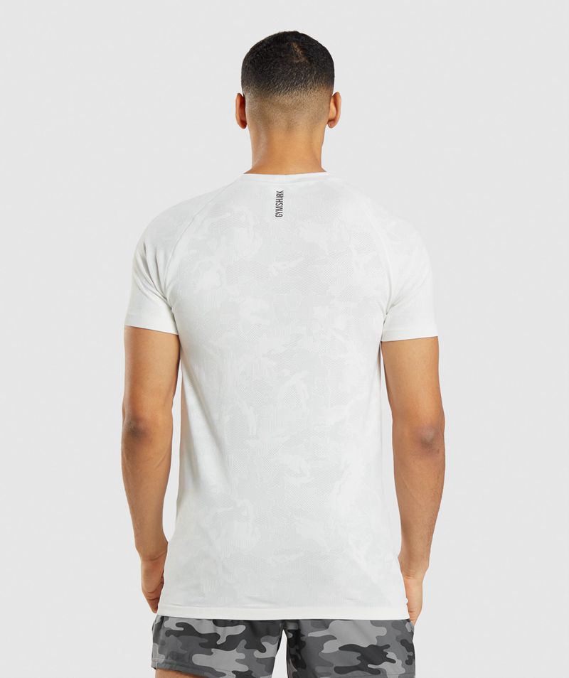 Men's Gymshark Geo Seamless T-Shirts White Light Grey | USA  2971-OARGK