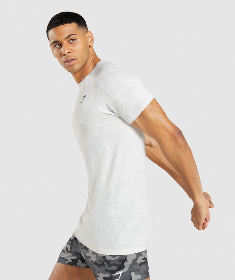 Men's Gymshark Geo Seamless T-Shirts White Light Grey | USA  2971-OARGK