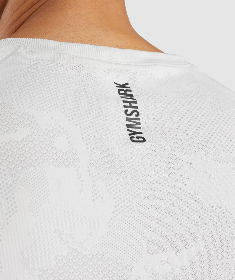 Men's Gymshark Geo Seamless T-Shirts White Light Grey | USA  2971-OARGK