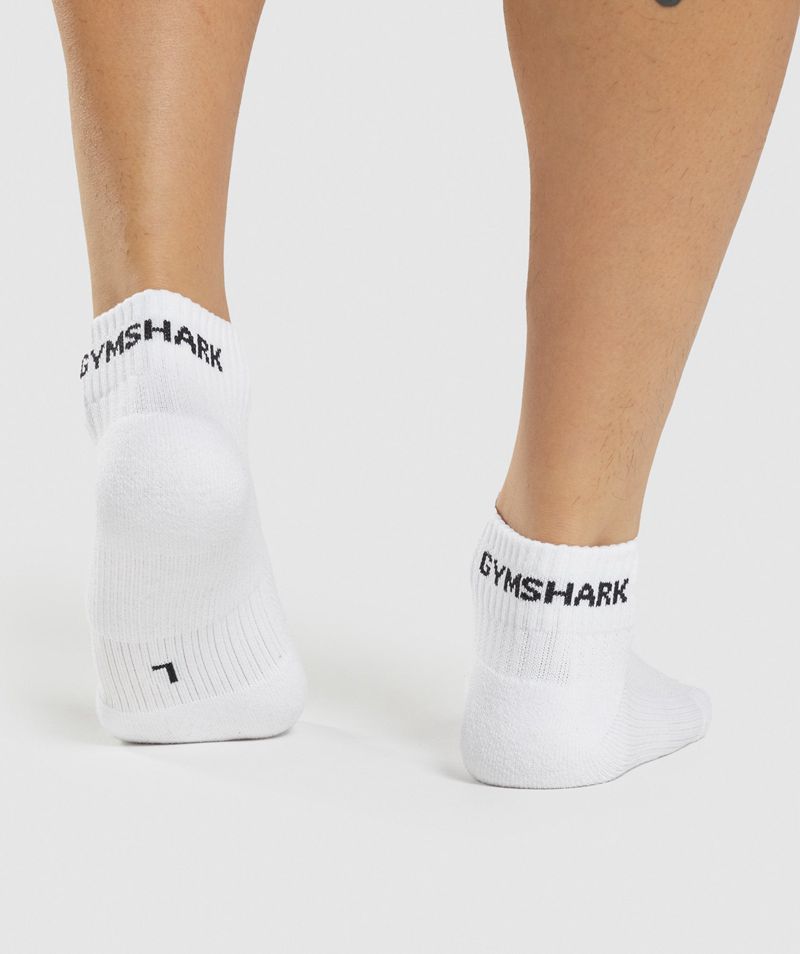 Men's Gymshark Jacquard Quarter 3pk Socks White | USA  8150-WTHJB