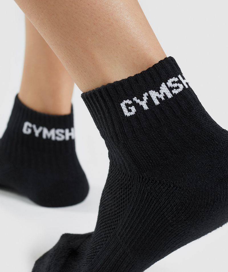 Men's Gymshark Jacquard Quarter 3pk Socks Black | USA  9816-PZHXT