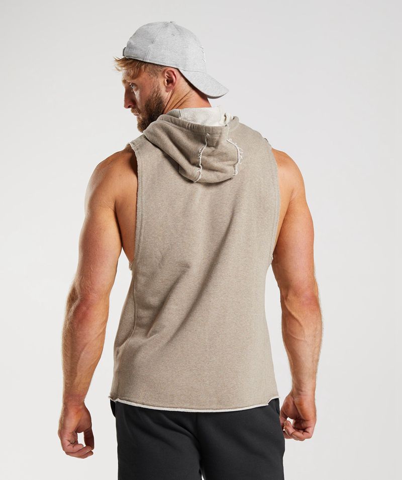 Men's Gymshark Legacy Drop Arm Hoodie Beige | USA  9340-JUXDF