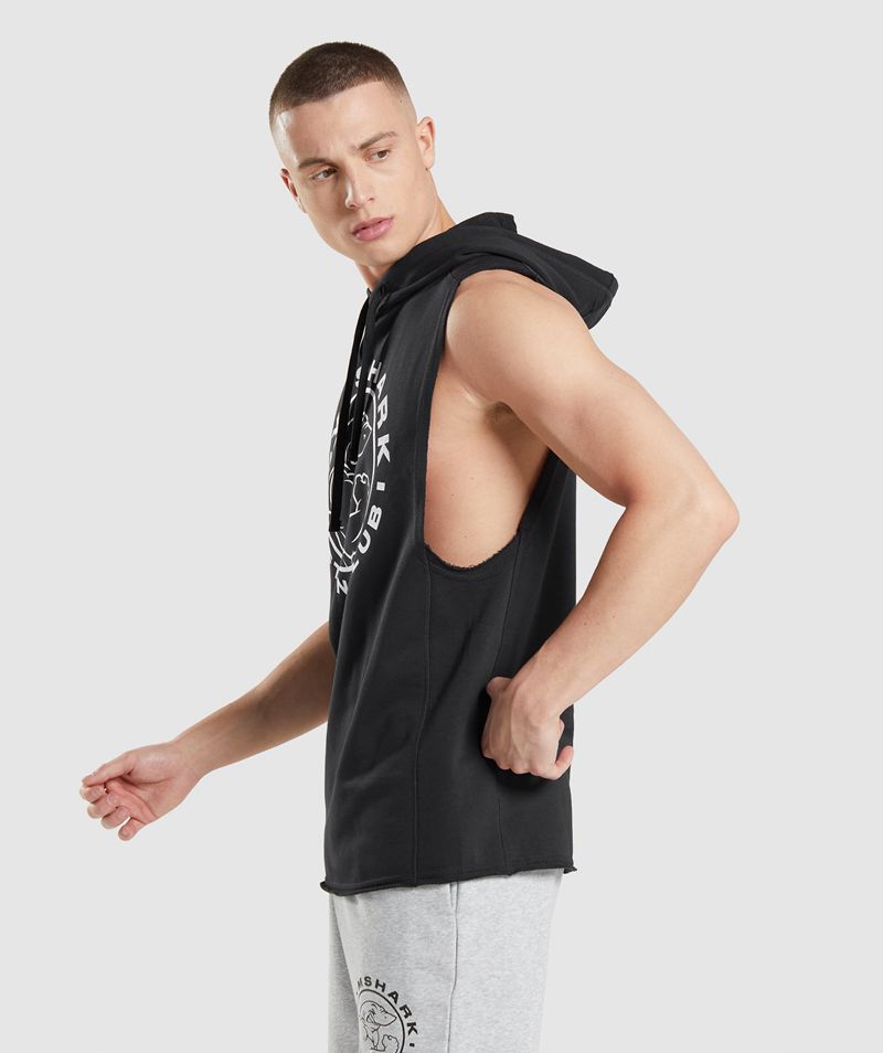 Men's Gymshark Legacy Drop Arm Hoodie Black | USA  2097-TEZON