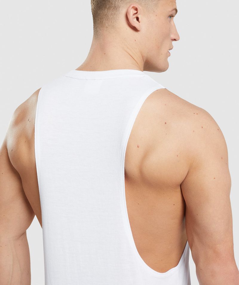 Men's Gymshark Legacy Drop Arm Tank Tops White | USA  0851-UAOIE