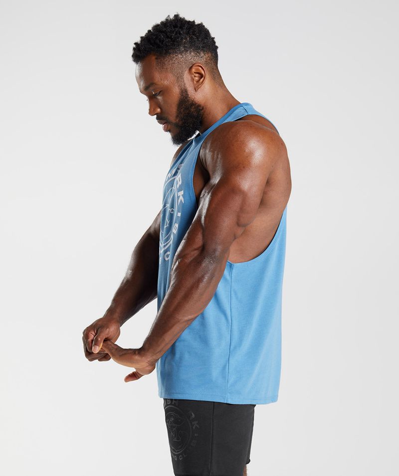 Men's Gymshark Legacy Drop Arm Tank Tops Blue | USA  7385-NIHQW