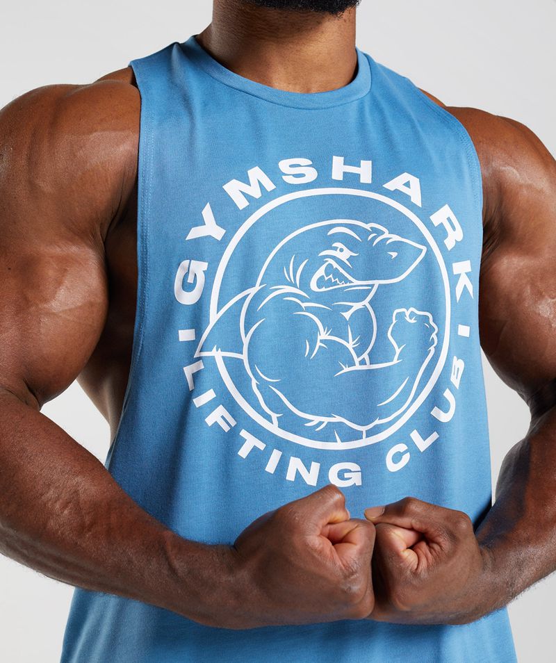 Men's Gymshark Legacy Drop Arm Tank Tops Blue | USA  7385-NIHQW