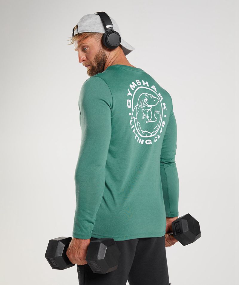 Men's Gymshark Legacy Long Sleeve T-Shirts Green | USA  3419-FNXYP