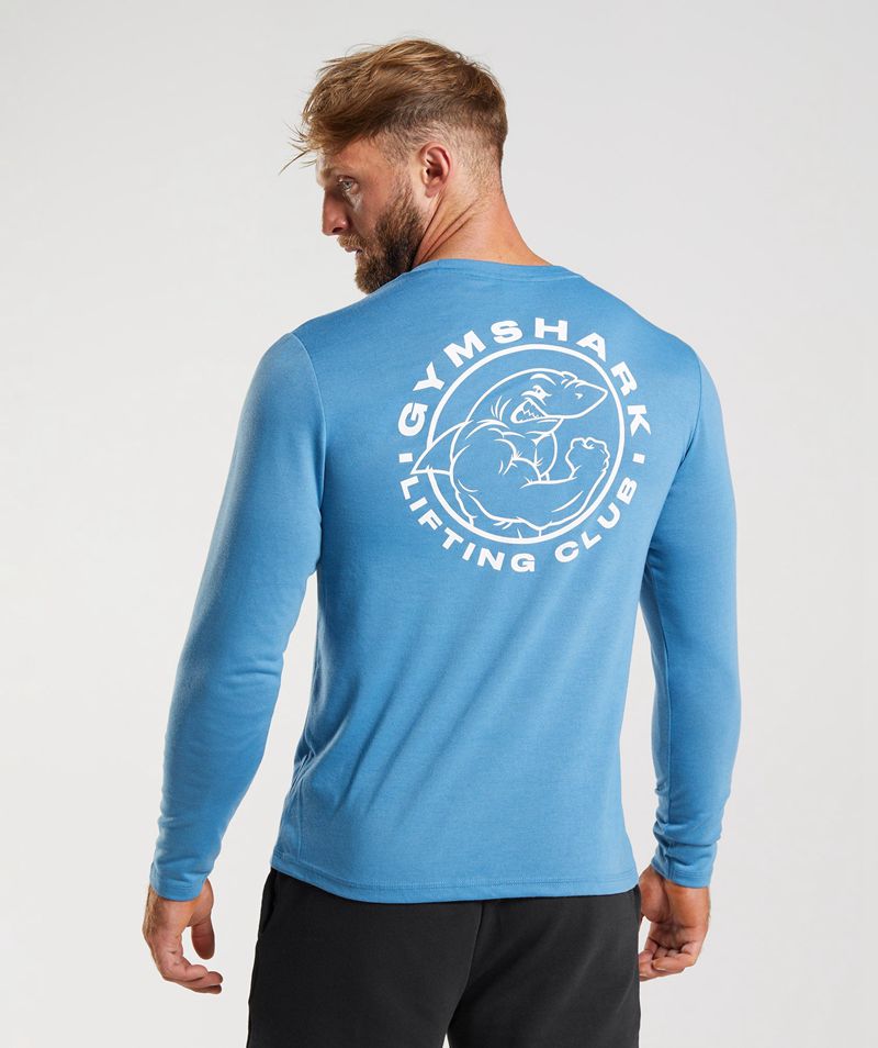 Men's Gymshark Legacy Long Sleeve T-Shirts Blue | USA  3615-CDBOL