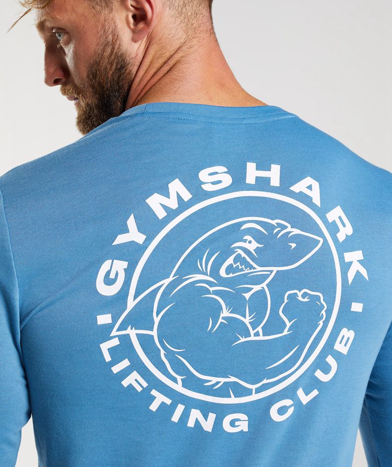 Men's Gymshark Legacy Long Sleeve T-Shirts Blue | USA  3615-CDBOL