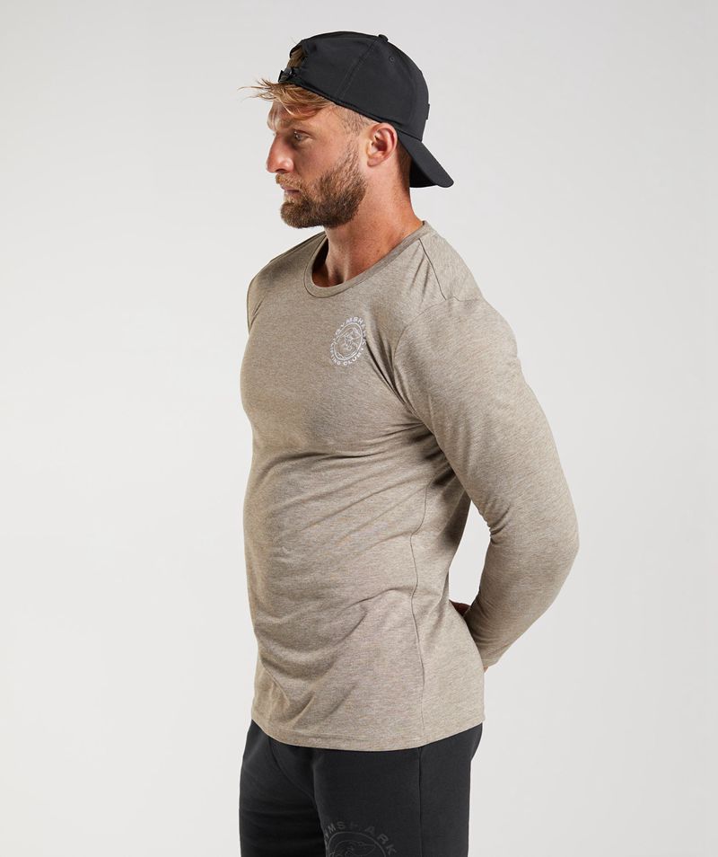 Men's Gymshark Legacy Long Sleeve T-Shirts Beige | USA  8412-VWJNQ