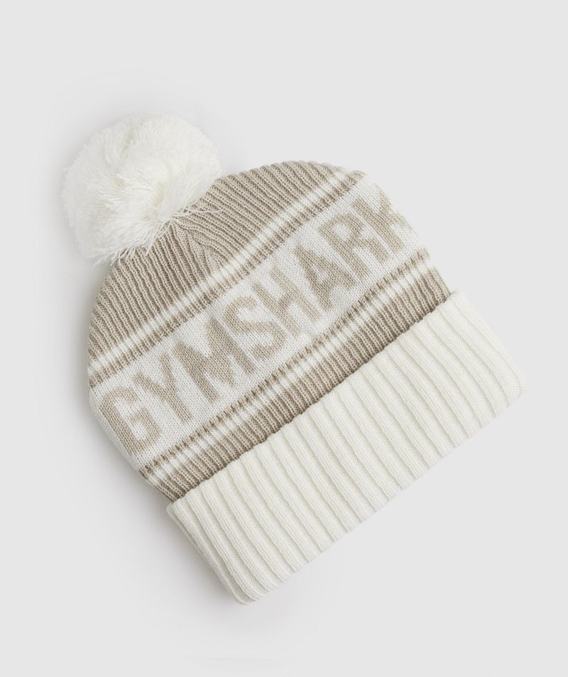 Men\'s Gymshark Pom Beanie Grey White | USA  9062-GTNBH