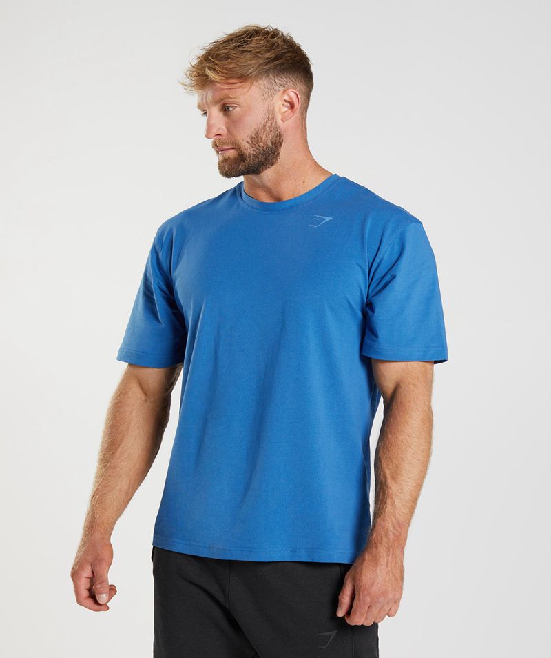 Men's Gymshark Power T-Shirts Blue | USA  6183-UJHLW