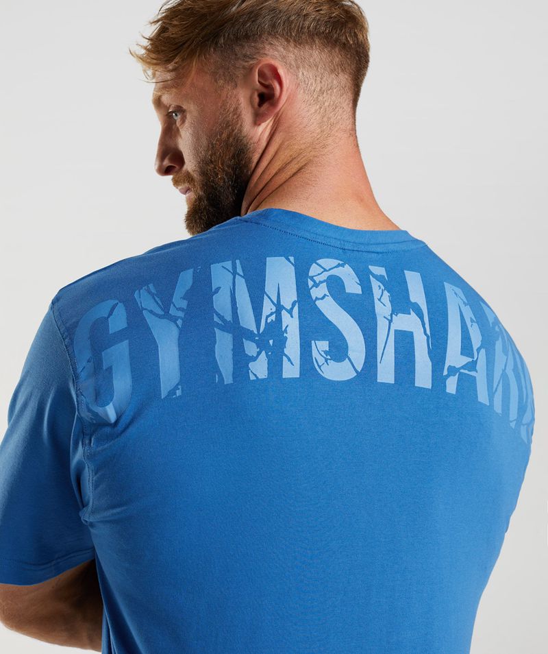 Men's Gymshark Power T-Shirts Blue | USA  6183-UJHLW