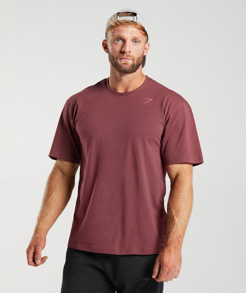 Men's Gymshark Power T-Shirts Burgundy | USA  5608-IFMPJ