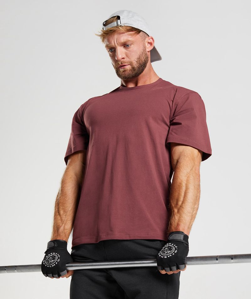 Men's Gymshark Power T-Shirts Burgundy | USA  5608-IFMPJ