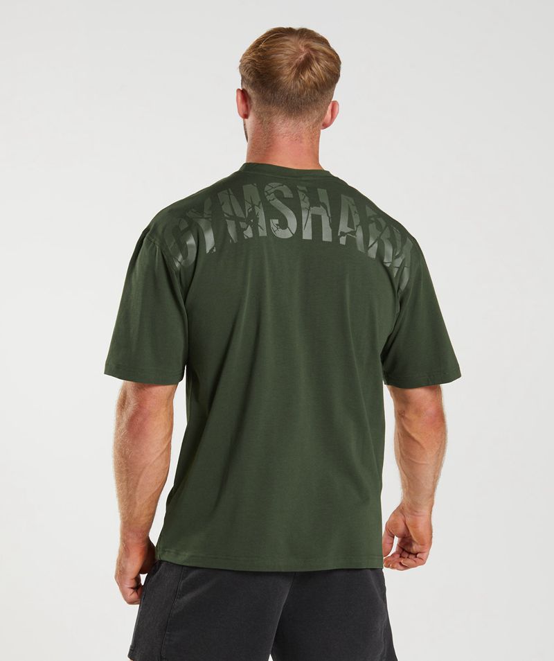 Men's Gymshark Power T-Shirts Olive | USA  0369-BTMKI