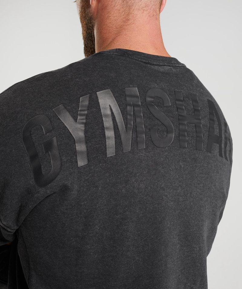 Men's Gymshark Power Washed Crew Sweatshirts Black | USA  1345-XMTRW