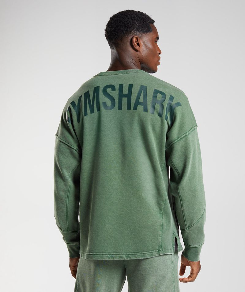 Men\'s Gymshark Power Washed Crew Sweatshirts Green | USA  4610-JBCSK