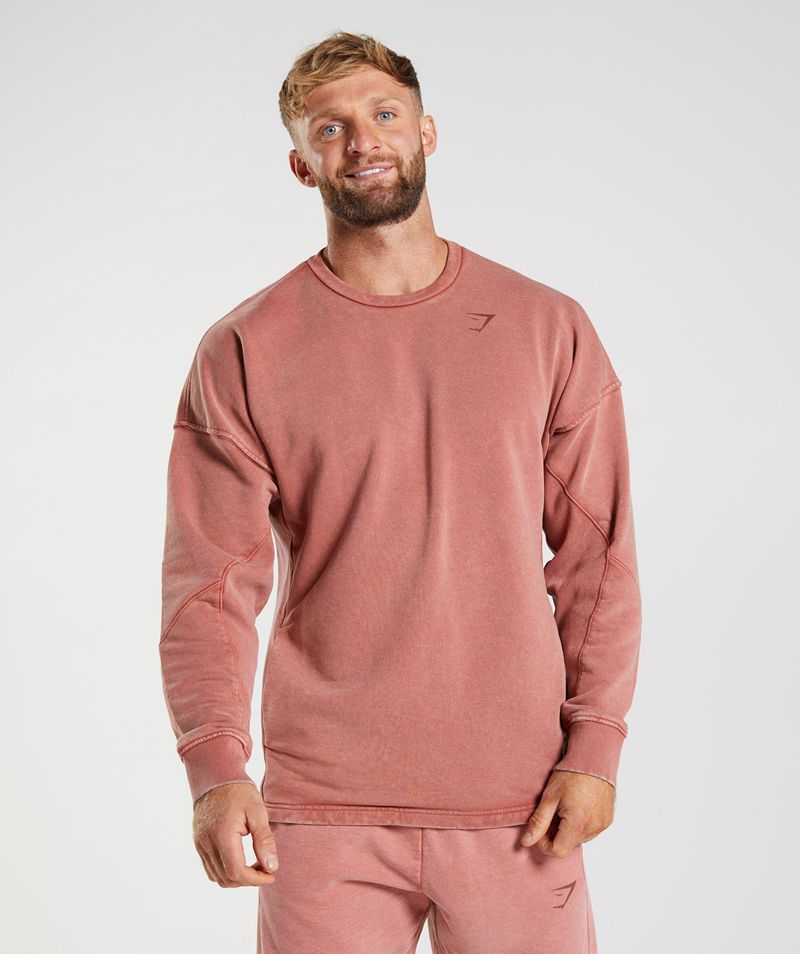 Men's Gymshark Power Washed Crew Sweatshirts Rose | USA  8017-AYTEM