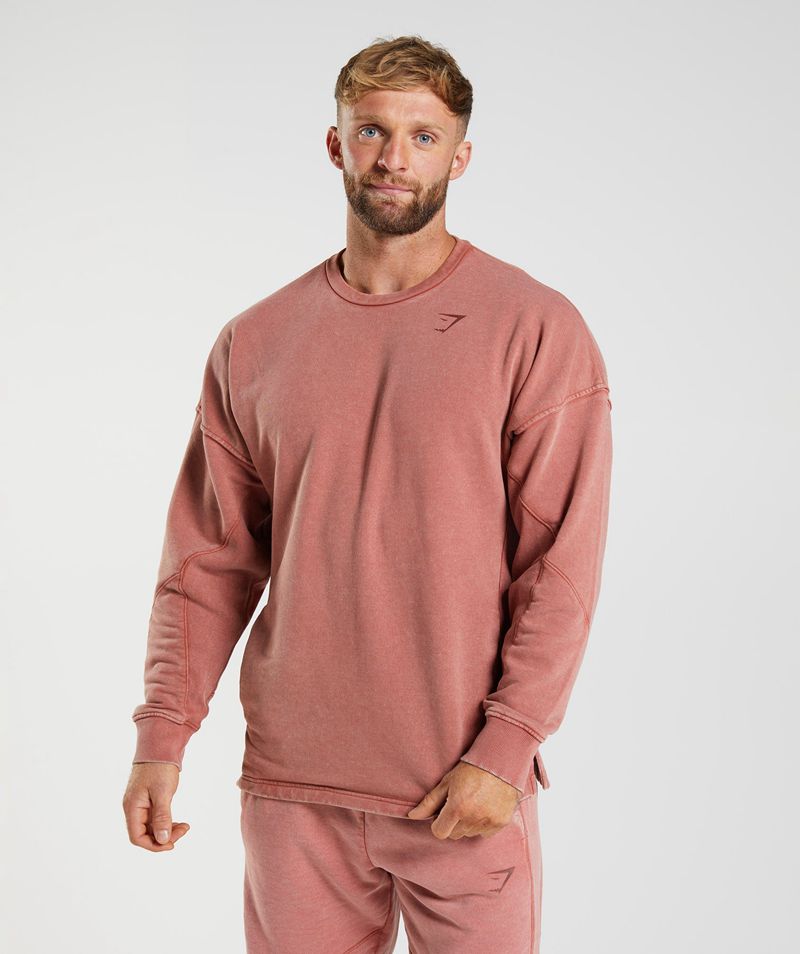 Men's Gymshark Power Washed Crew Sweatshirts Rose | USA  8017-AYTEM