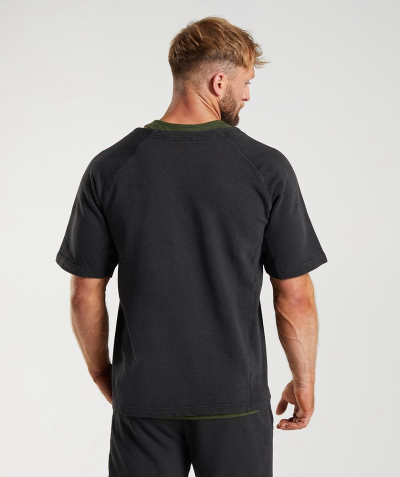 Men's Gymshark Power Washed Rag Tops Black | USA  0915-DSAXB