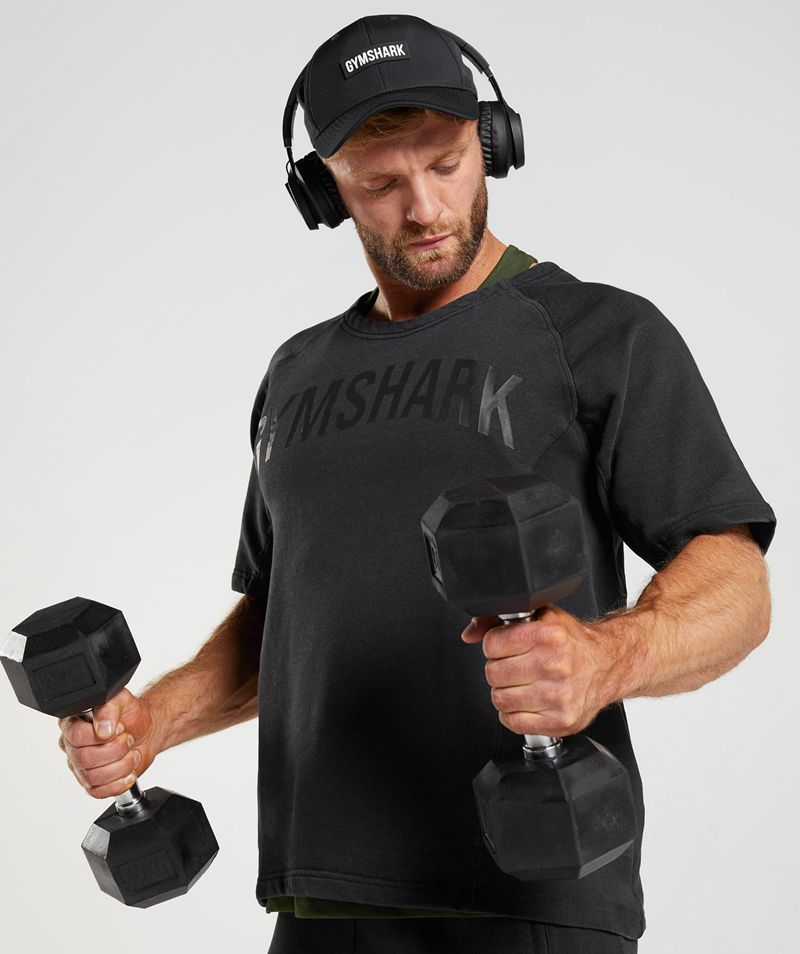 Men's Gymshark Power Washed Rag Tops Black | USA  0915-DSAXB