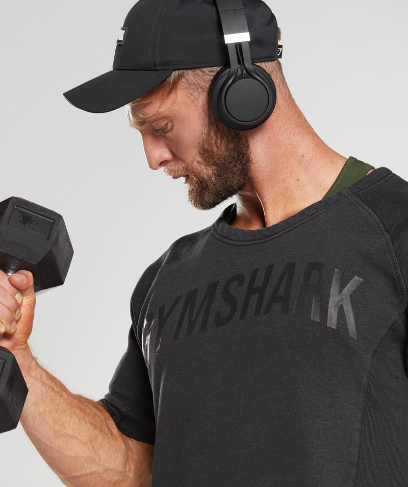 Men's Gymshark Power Washed Rag Tops Black | USA  0915-DSAXB