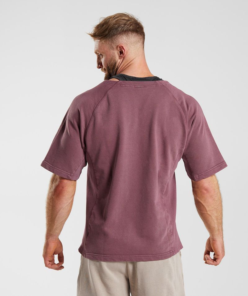 Men's Gymshark Power Washed Rag Tops Burgundy | USA  0153-LXQUB