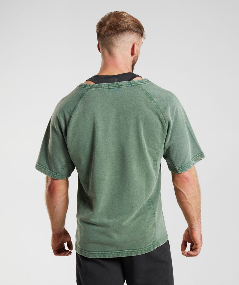 Men's Gymshark Power Washed Rag Tops Green | USA  7425-JOKDM