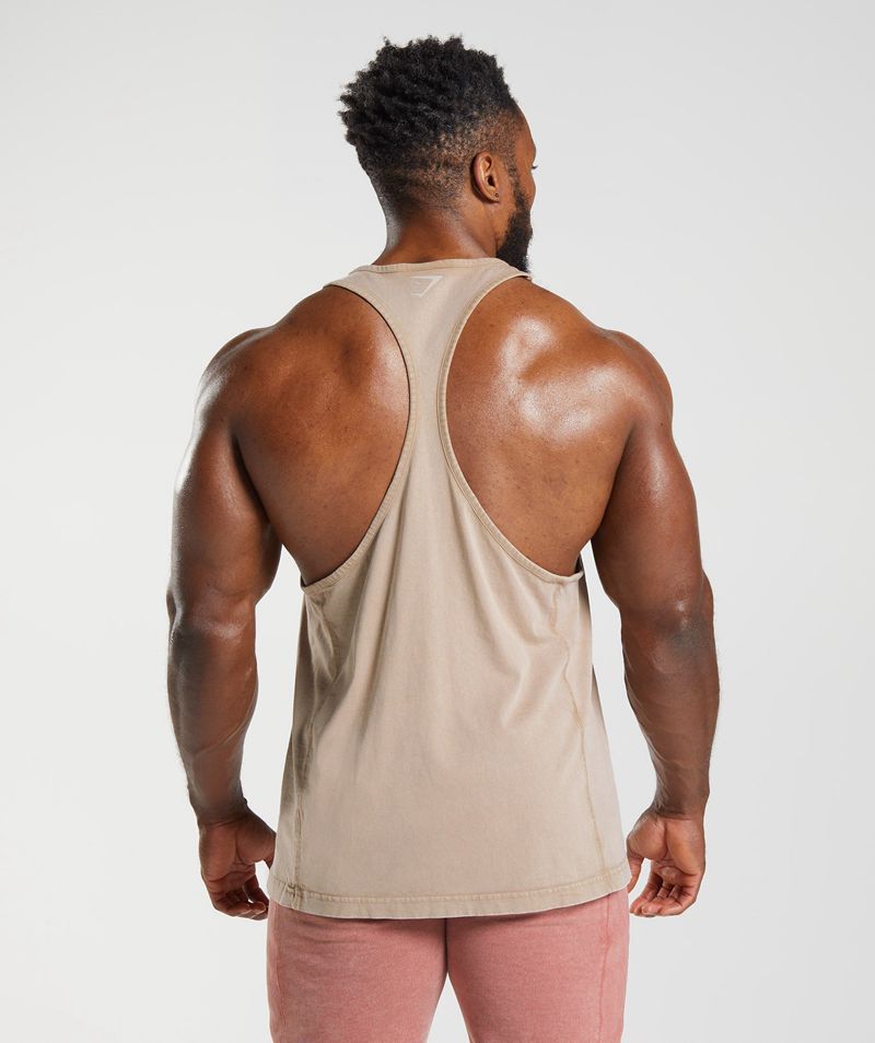 Men's Gymshark Power Washed Stringer Beige | USA  4758-LBZJG