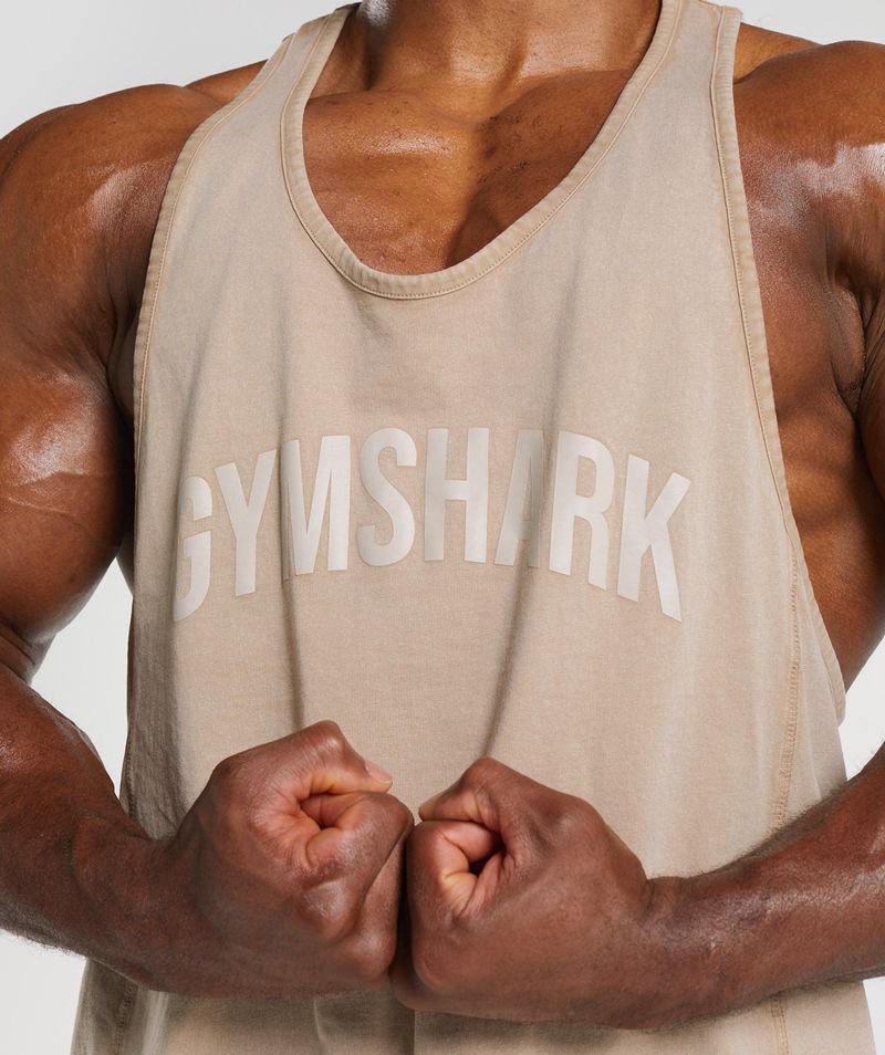 Men's Gymshark Power Washed Stringer Beige | USA  4758-LBZJG