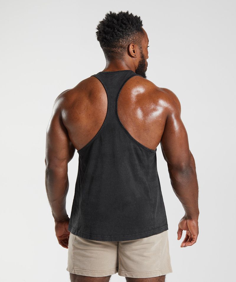 Men's Gymshark Power Washed Stringer Black | USA  3187-MSAPV