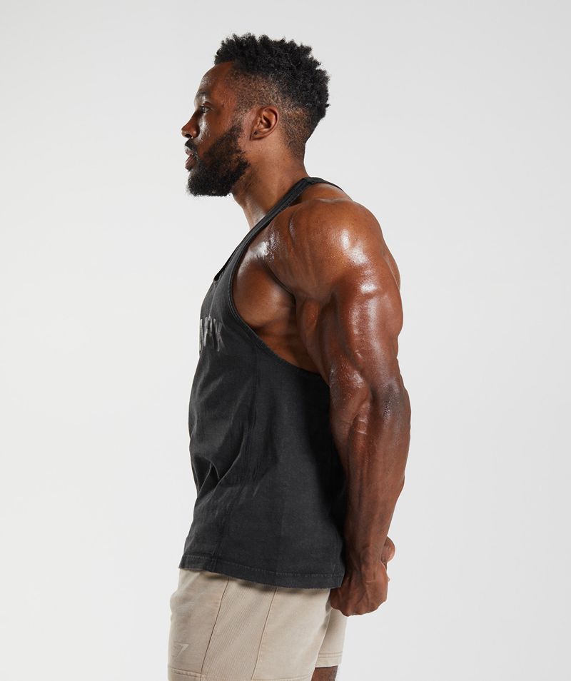 Men's Gymshark Power Washed Stringer Black | USA  3187-MSAPV