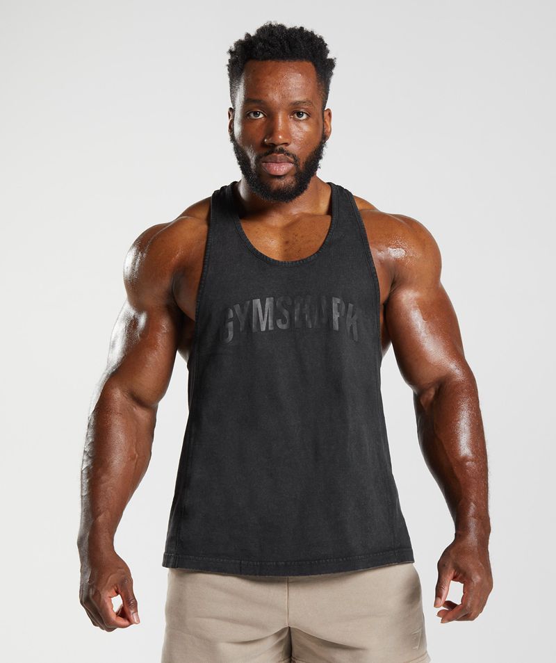 Men\'s Gymshark Power Washed Stringer Black | USA  3187-MSAPV