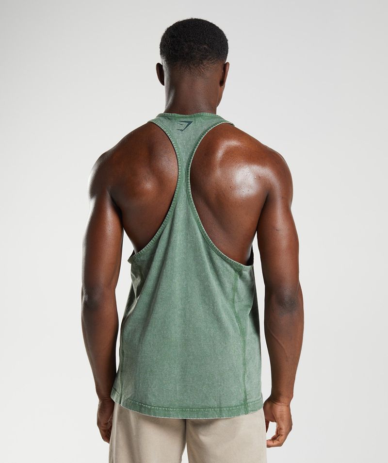 Men's Gymshark Power Washed Stringer Green | USA  5814-EBCTO