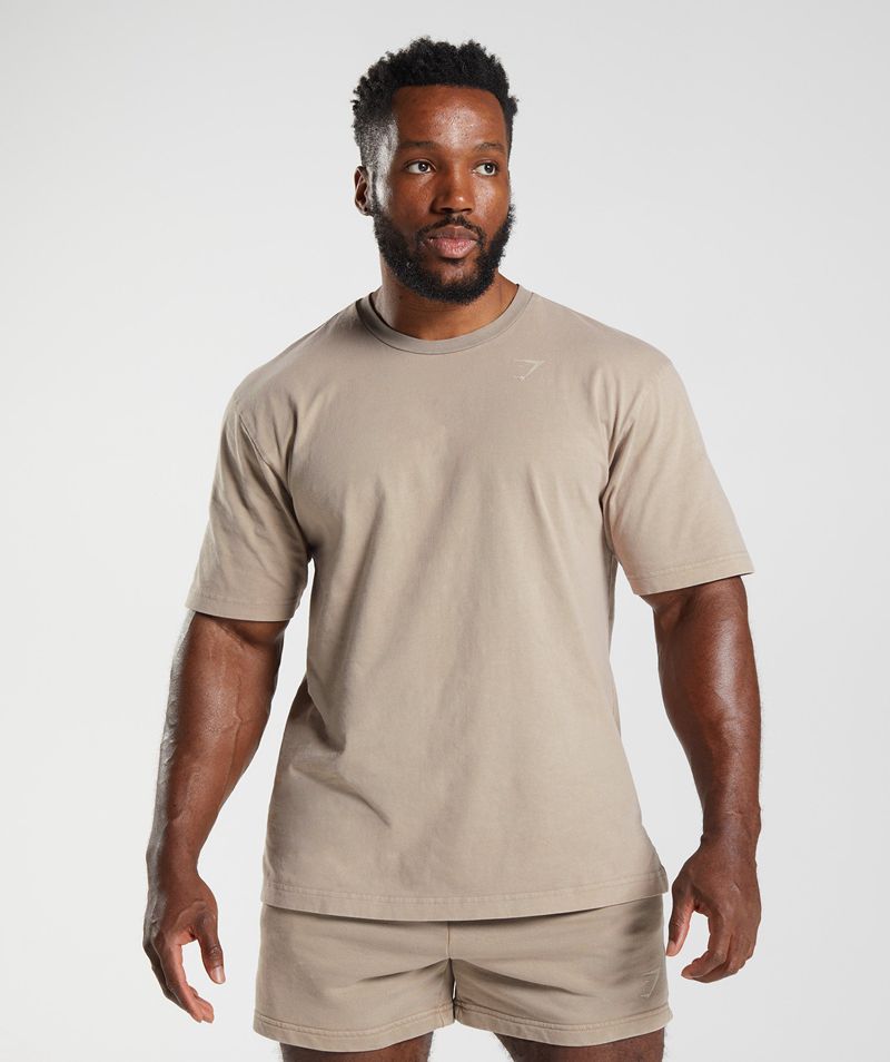 Men's Gymshark Power Washed T-Shirts Beige | USA  7362-TGJNI