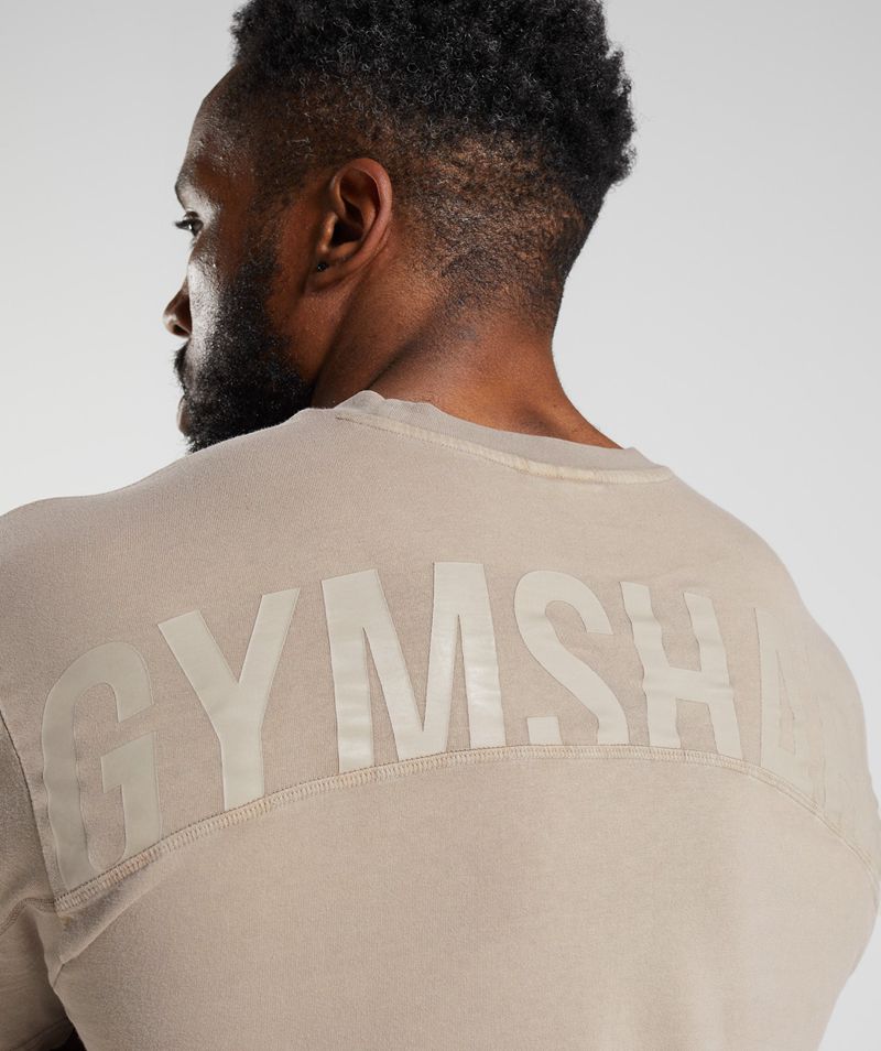 Men's Gymshark Power Washed T-Shirts Beige | USA  7362-TGJNI