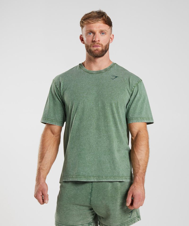 Men's Gymshark Power Washed T-Shirts Green | USA  3512-ENLVA