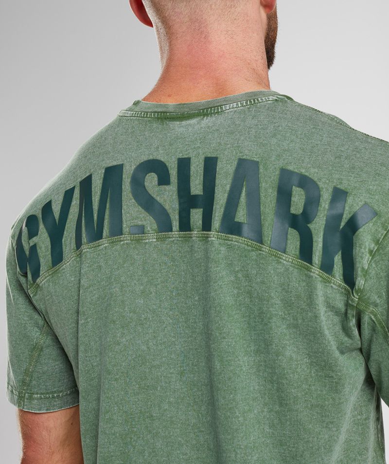 Men's Gymshark Power Washed T-Shirts Green | USA  3512-ENLVA