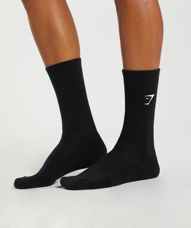 Men\'s Gymshark Premium Sharkhead Crew Single Socks Black | USA  8973-CUKLI