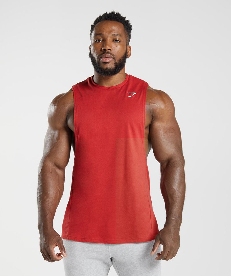 Men\'s Gymshark React Drop Arm Tank Tops Red | USA  3614-SDRAC